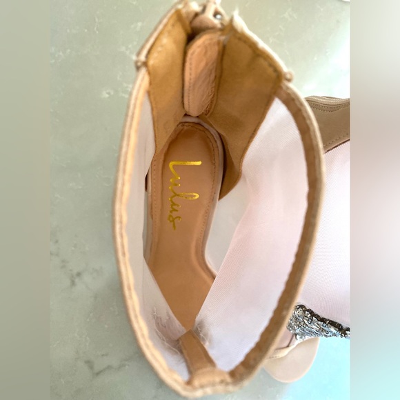 Lulu’s Hanakun Rose Gold Satin Rhinestone Peep toe Booties - Picture 13 of 14